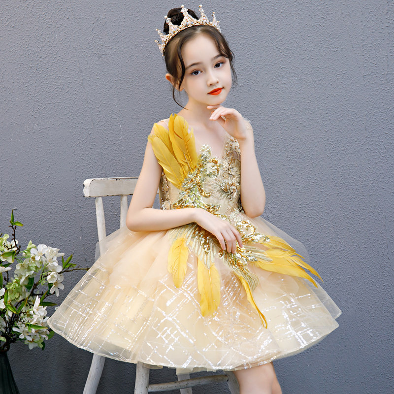 儿童礼服公主裙高端模特走秀洋气短款钢琴演奏女童主持人蓬蓬纱夏