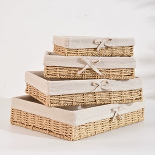 桌面收纳盒玩具零食杂物筐化妆品浅口镂空抽屉收纳筐布艺筐储物篮