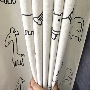 儿童房遮光动物卡通雪尼尔男孩女孩卧室飘窗成品定制窗帘迁徙乐园
