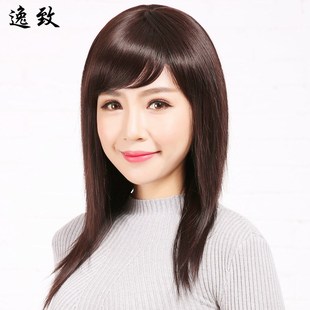 中老年人假发全头套长直发中长款逼真女士真发遮盖白发斜刘海发套