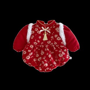 婴儿冬装 周岁加绒外出一岁 女宝宝衣服超萌连体包屁满月百天秋冬季