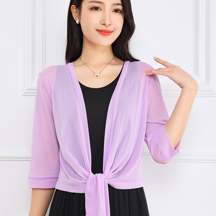 披肩女士罩衫 夏季 开衫 上衣小外搭中袖 空调防晒 轻薄网纱配吊带裙