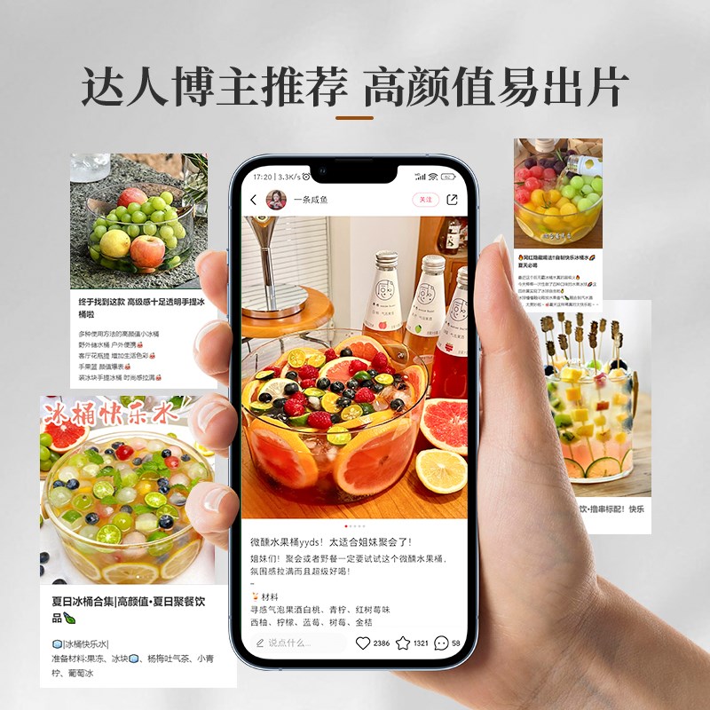 野餐水果桶户外春游水果冰桶野炊聚会网红透明手提果茶酒桶快乐桶