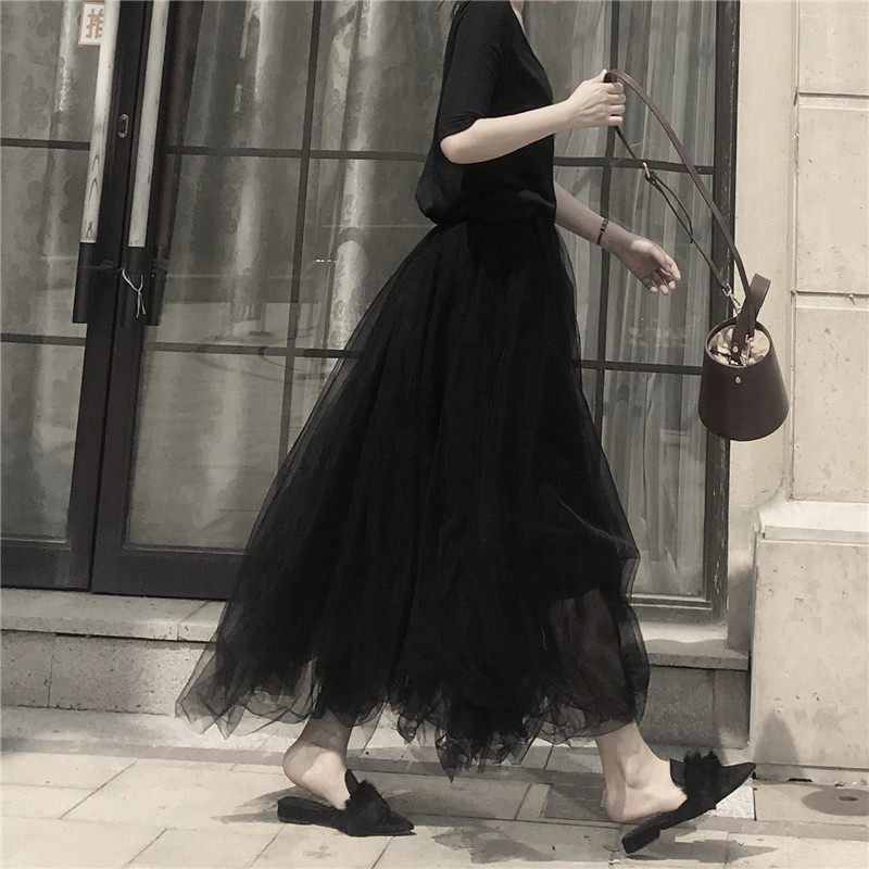 三层网纱大摆半身裙仙女温柔风到脚踝长裙很仙的山本风蓬蓬松纱裙