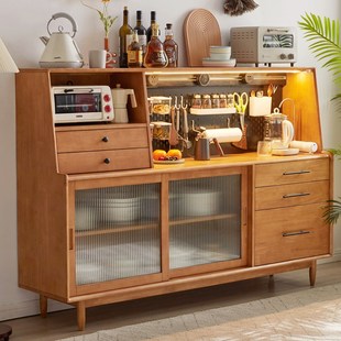 实木餐边柜家用落地储物收纳柜厨房大容量置物碗柜茶水柜樱桃木色