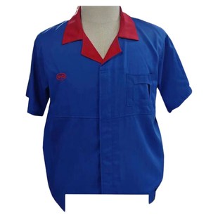 工装 2024新款 厂服车间工厂工作服薄款 短袖 定制 比亚迪蓝色红领夏季