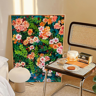 治愈窗台蔷薇月季 饰画 花diy填充数字油画油彩画手绘填色丙烯画装