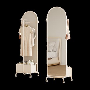 可移动穿衣镜全身挂衣架一体卧室奶油风旋转落地衣帽架带镜子家用