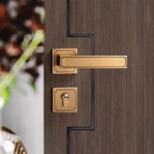 冠霸加长加厚32CM高室内门锁静音房门锁黄古铜磁吸木门锁具分体锁