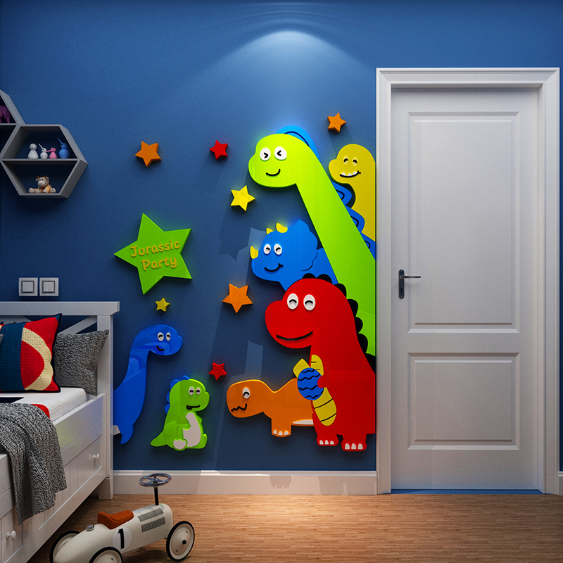 儿童房间布置门上墙面贴纸装饰品男孩恐龙3d立体卧室衣柜冰箱翻新