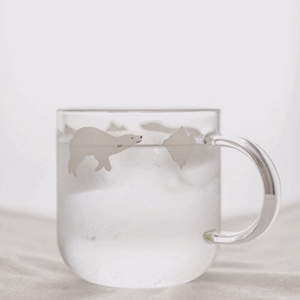 北极熊企鹅创意耐热水杯带盖玻璃杯情侣杯子卡通可爱茶杯便携透明