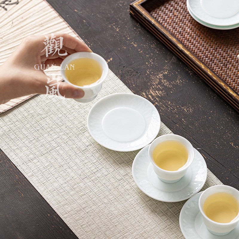 观岚影青莲瓣陶瓷茶杯垫隔热杯托中式茶托复古功夫茶具防烫隔热垫