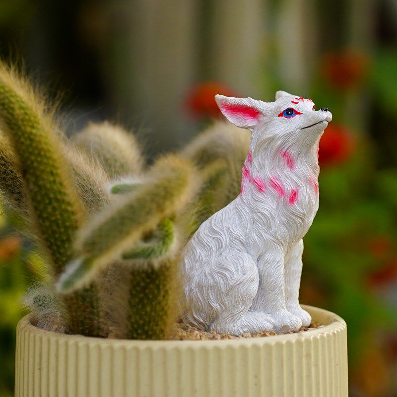 九尾狐多肉植物花盆造景摆件白狐狸猴尾柱微景观花园天门冬装饰品