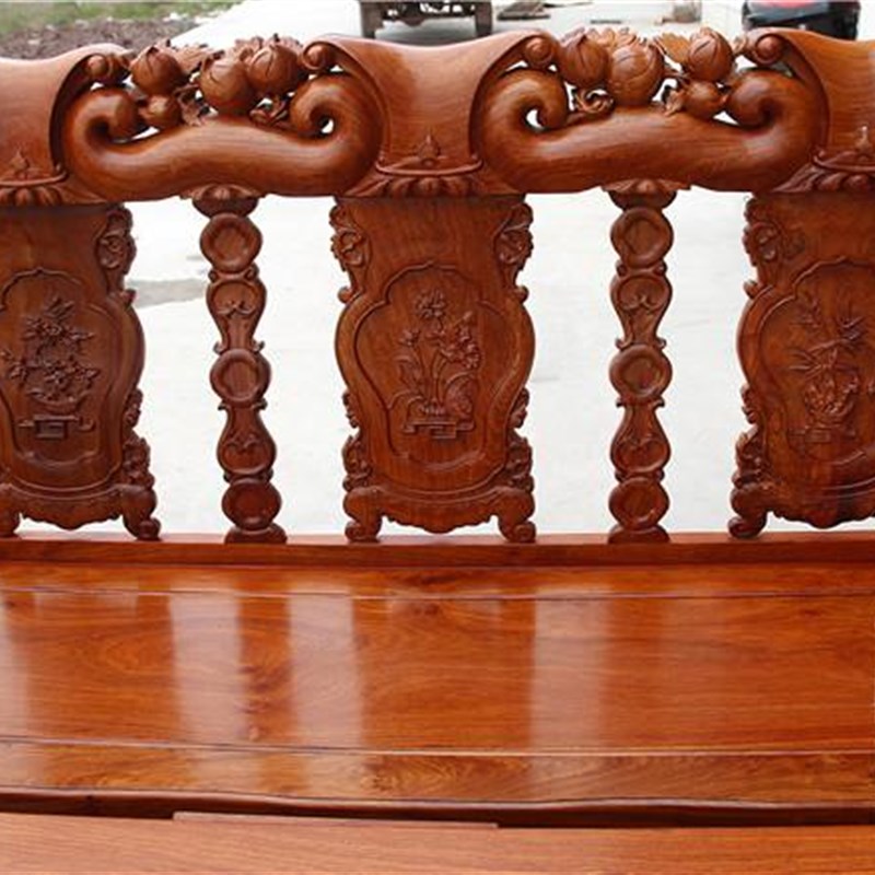 红木家具缅甸花梨木雕花沙发大果紫檀实木客厅六件寿桃中式独板