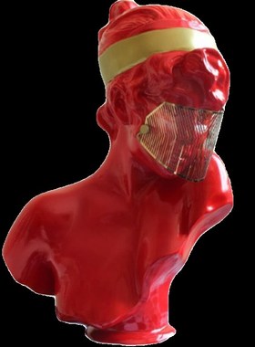 红色面罩女孩树脂人物雕塑艺术装置雕像摆件医美容院高级感装饰品