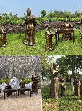 玻璃钢仿铜铸铜人物雕塑定制学校教书先生童趣马车战马景观摆件