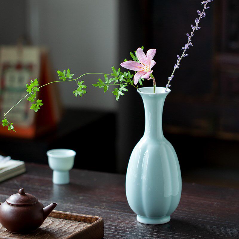 【勾画】中式古典青瓷小花瓶富贵竹送花瓶插花客厅装饰品瓷瓶摆件