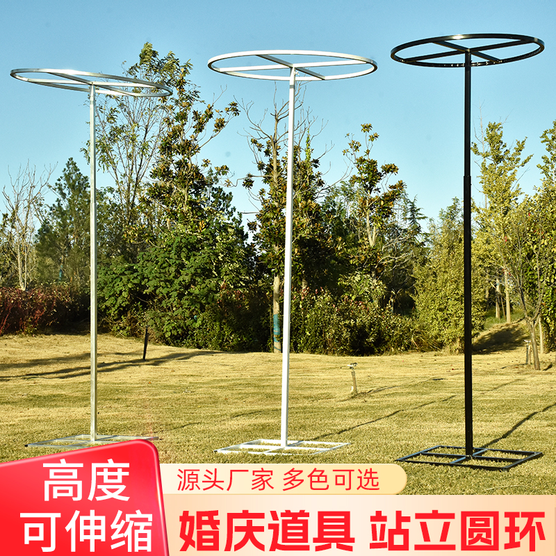 新款婚庆道具铁艺圆环背景架子线帘悬吊式天花板婚礼布置装饰绢花