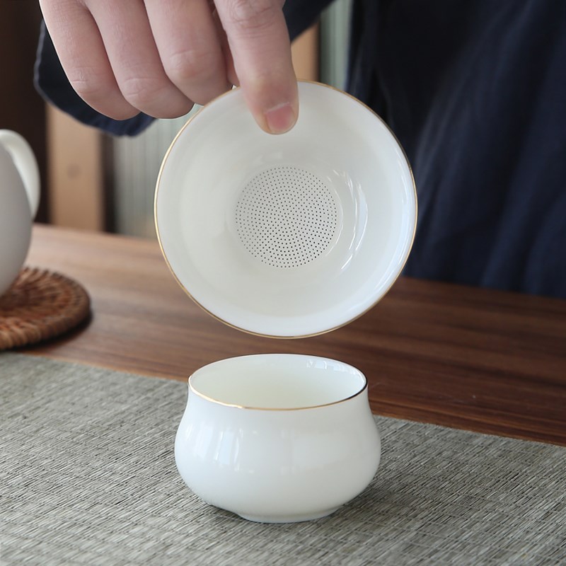 茶漏过滤羊脂玉白瓷茶叶过滤器茶水分离陶瓷过滤网茶隔茶具配件