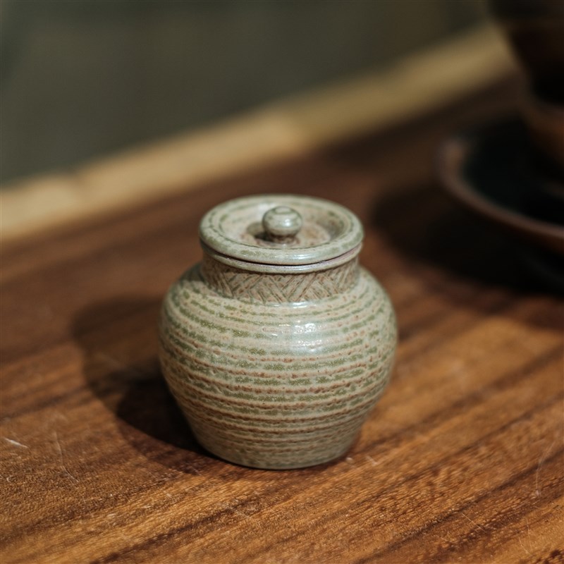 宋研 手工陶茶入 侘寂风便携迷你小茶叶罐醒茶罐香粉罐抹茶粉罐