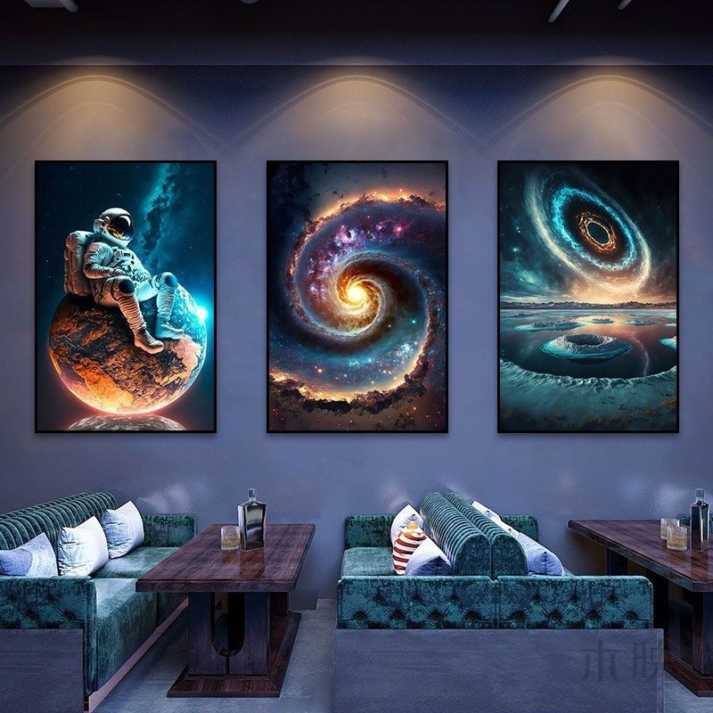 朋克风宇宙宇航员装饰画科技感电竞房间网吧墙面挂画星空科幻壁画