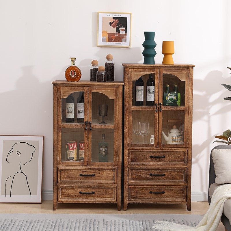 靠墙客厅酒柜实木展示柜隔断柜玻璃门玄关柜一体边柜家用斗柜卧室