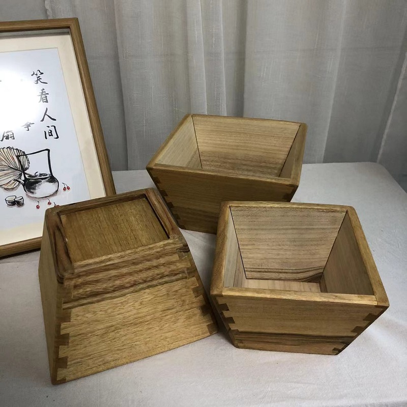 升子招财摆件日进斗金米斗办公室桌面创意开张礼品樟木实木榫卯