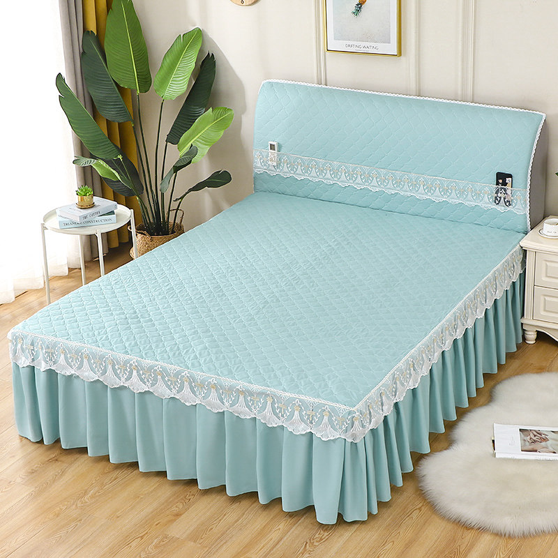 夹棉加厚床裙纯色床罩四季通用单人床垫保护罩1.5米1.8x2.0米床笠