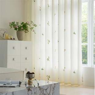 新款 窗帘奶油色半遮光简约遮阳田园风客厅阳台隔断卧室免打孔棉麻