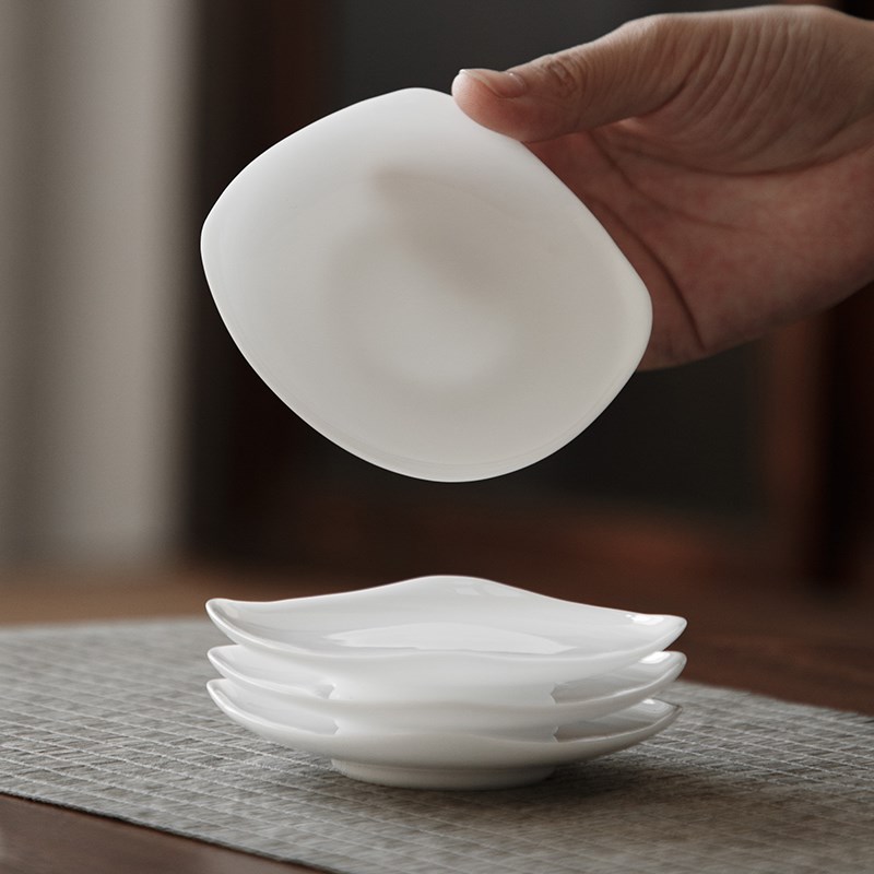 冰种羊脂玉瓷瓷盖碗托盘底盘杯垫杯托茶托三才茶碗托防烫隔热茶垫
