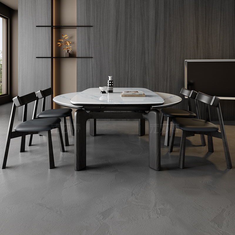 【k姐推荐】法莎蒂岩板伸缩白蜡木餐桌家用小户型实木大象腿餐桌