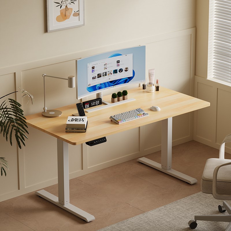 班庭实木电动升降桌智能工作台家用台式电脑办公学习书桌子可调节