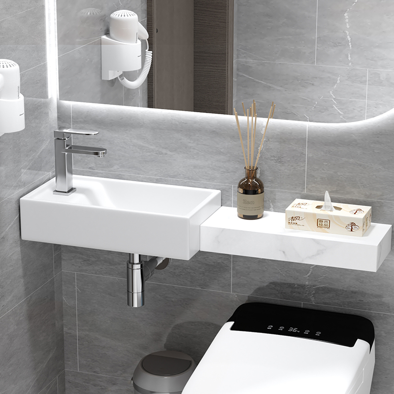 纽耐思悬挂式洗手盆卫生间简易洗脸盆小户型迷你洗手池带延长岩板