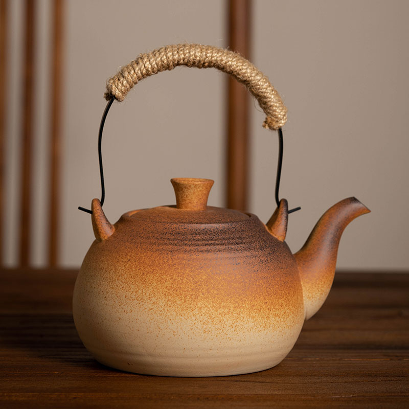 潮汕工夫茶耐高温大号粗陶煮茶壶 柴烧手工提梁壶软化水质泡茶壶