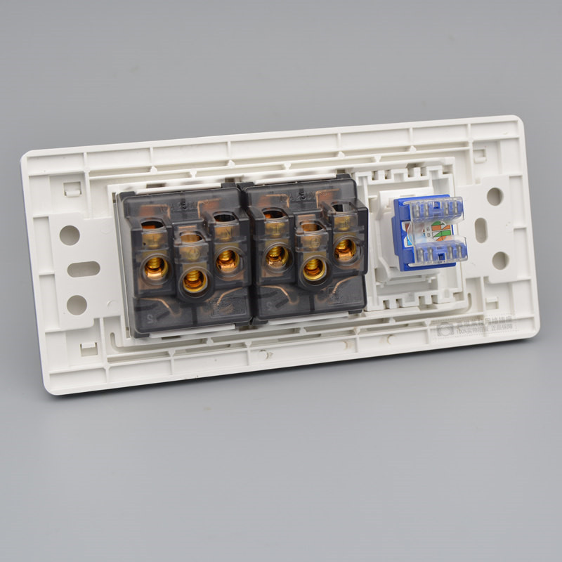 三位五孔带六类网络插座千兆电脑网线网口+二三眼10孔面板插