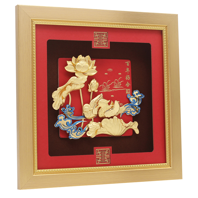 结婚礼物鸳鸯百年好合金箔画新婚礼品送新人朋友夫妇闺蜜创意摆件