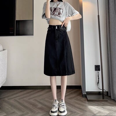 高腰开叉半身裙夏天2024新款小个子a字包臀一米五xs码显瘦中裙子
