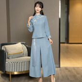 秋冬茶服唐装 上衣中国风汉服茶艺师民国改良旗袍采耳师工作服 中式