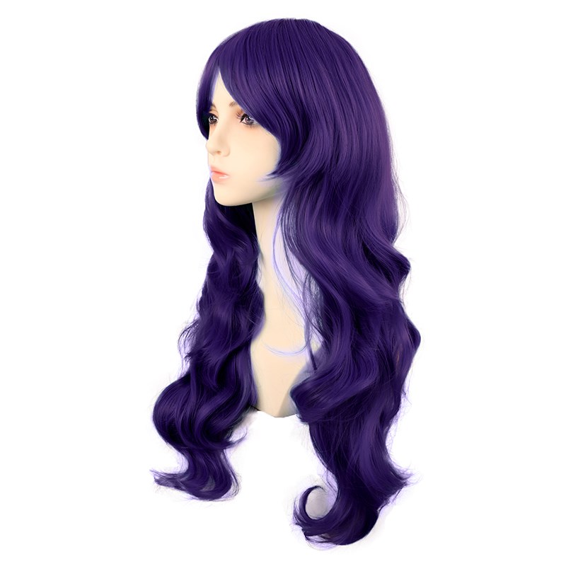 潼漫 cos假发女长发动漫大波浪长卷发70CM暗紫深紫色齐斜刘海头套