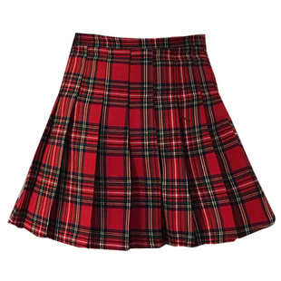 jk百褶裙半身裙夏季高腰女胖mm大码显瘦学院风红色格子a字短裙