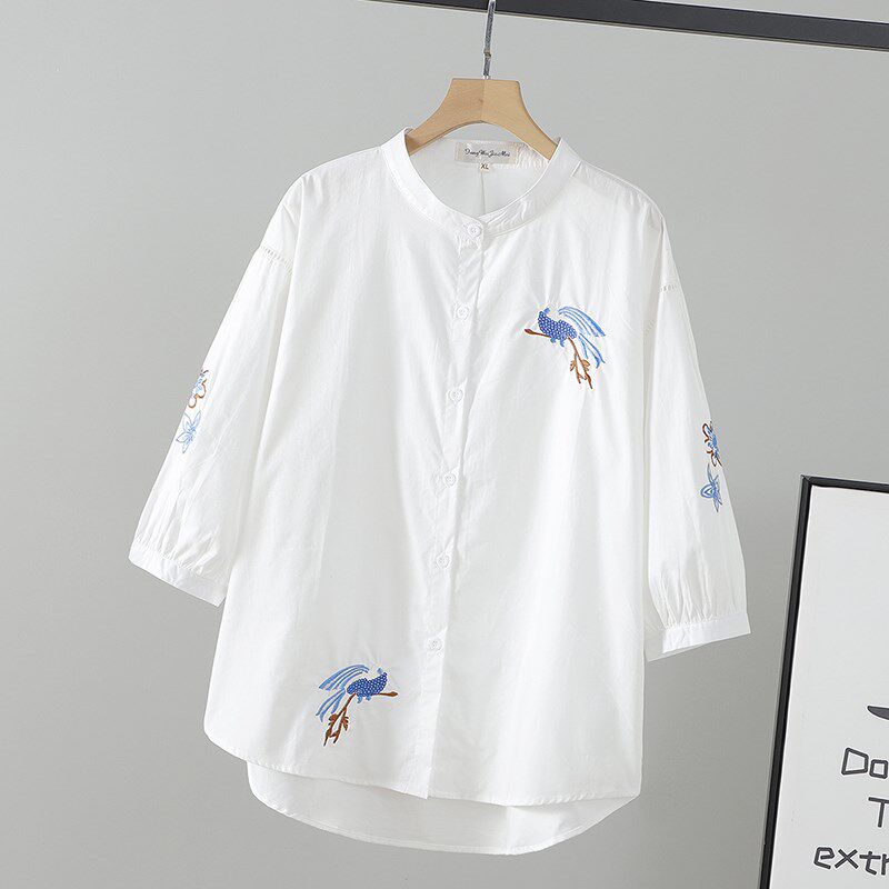 宽松白衬衫上衣2024新款大码女装胖mm显瘦遮肚藏肉设计感衬衣开衫