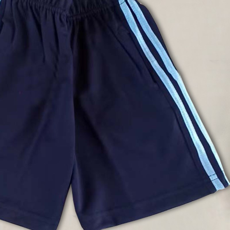 订做夏季薄款短裤中小学生校服裤子藏蓝色2道浅蓝杠宽松5分裤夏装