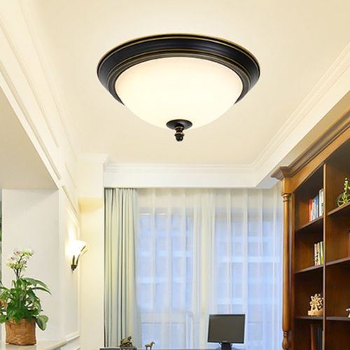 LED卧室吸顶灯美式简约圆形铁艺复古过道玄关走廊阳台灯玻璃灯