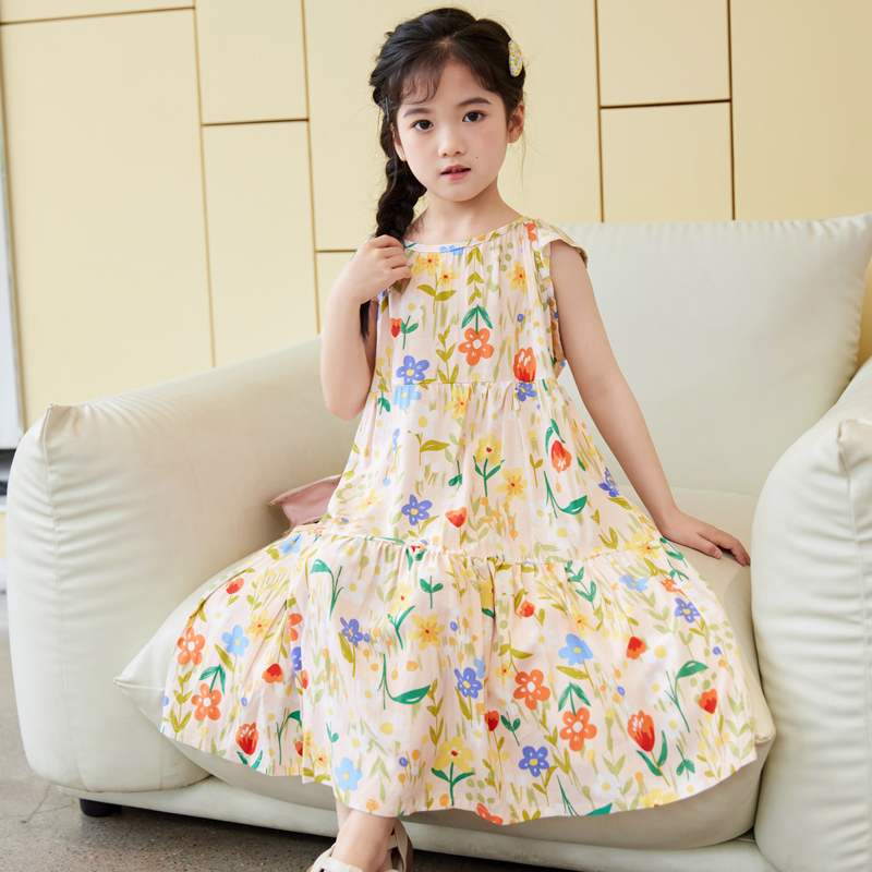 女童夏季睡裙短袖棉绸薄款凉感儿童小女孩睡衣2025新款公主连衣裙