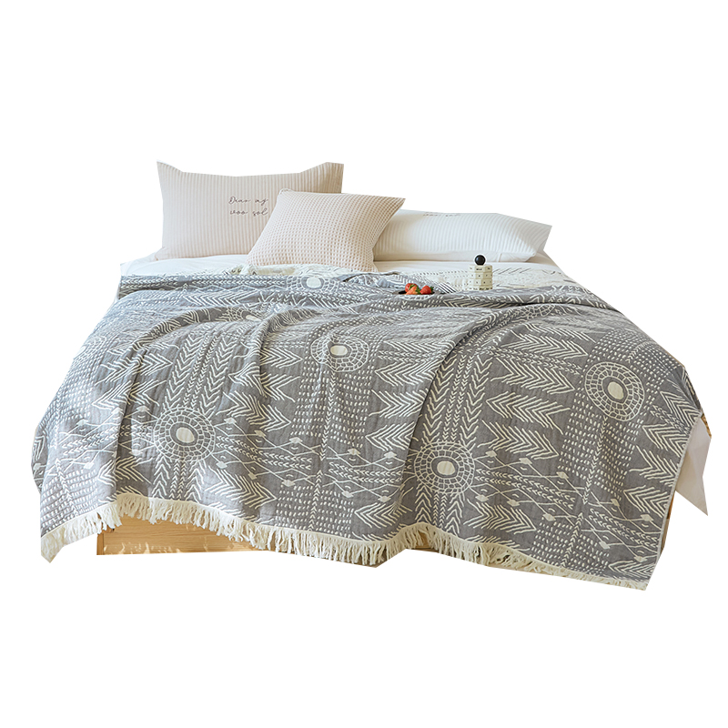 四层纯棉流苏纱布毛巾被夏季单双人空调毯全棉沙发巾夏凉午休盖毯