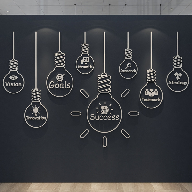灯泡办公室装饰励志标语墙贴纸会议公司企业文化背景墙创意3d立体