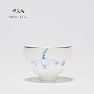 德化陶瓷个人定窑纯手绘品茗杯 白瓷功夫茶具茶杯 茶道茶盏单杯