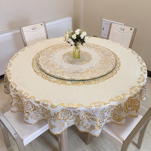 双层带转盘圆桌布防水防烫免洗PVC大圆形桌布折叠圆桌两用台布
