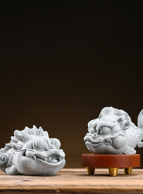 创意青砂石中式龙鱼精品茶宠摆件家居客厅鱼缸造景桌面镇纸装饰品