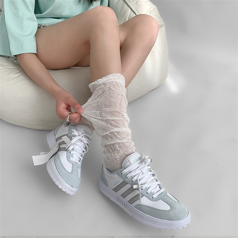 夜间教习室堆堆袜女夏天超薄透气褶皱百搭花边中筒袜子白色小腿袜